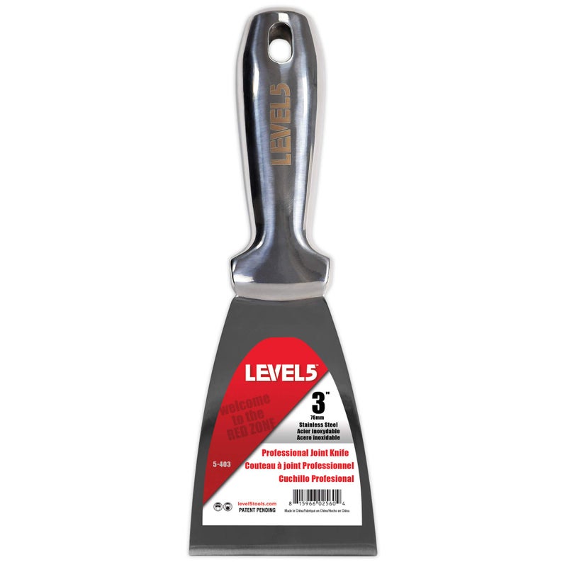 Level-5 3" All Stainless Steel Joint Knife - LEVEL5 | Professional Grade Putty Blade, Premium Polished All-Metal, Precision Ground Edge, Ergonomic, Corrosion Resistant | 5-403 - Image 1